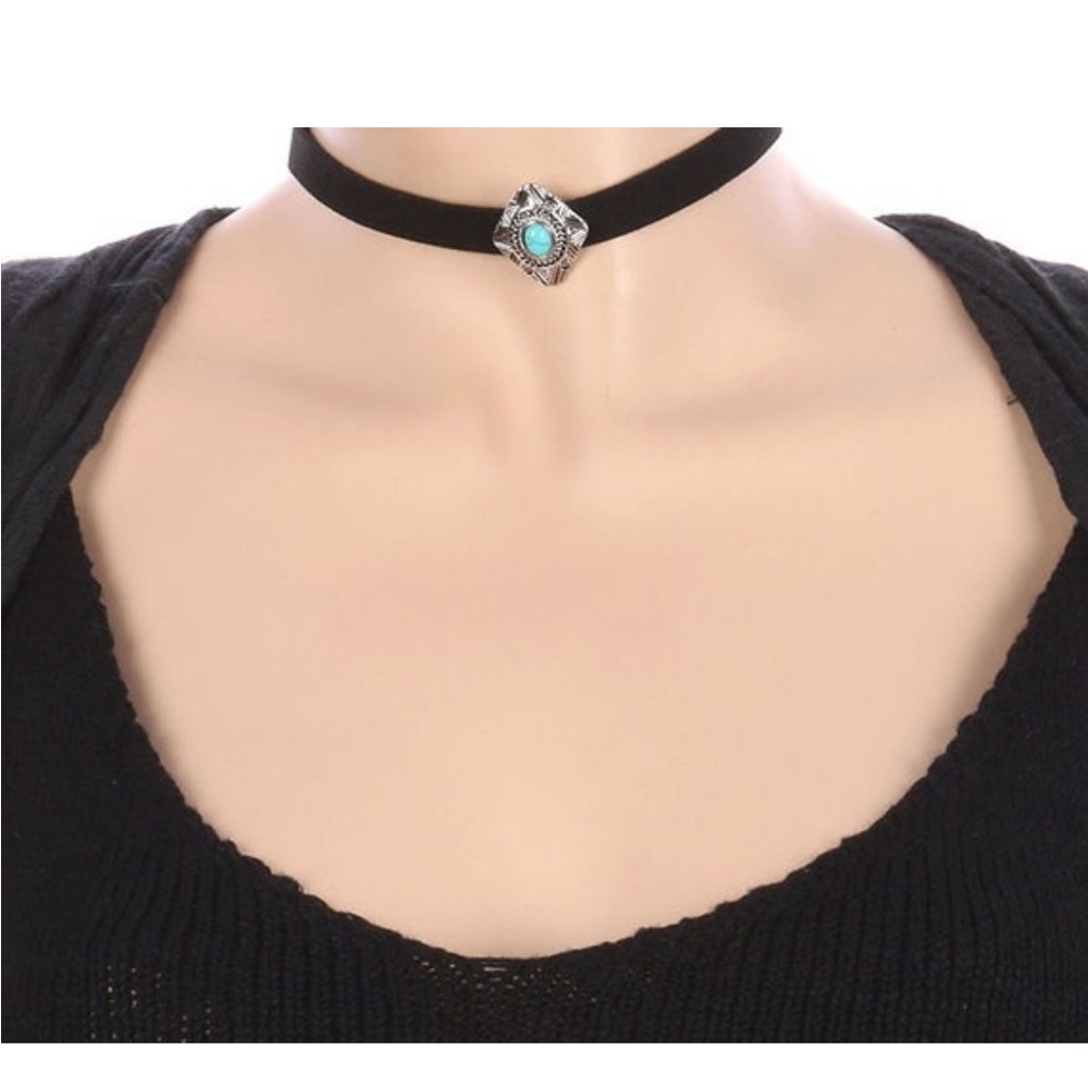 🌴3/$10 - Natural Stone Charm Faux Suede Choker Necklace